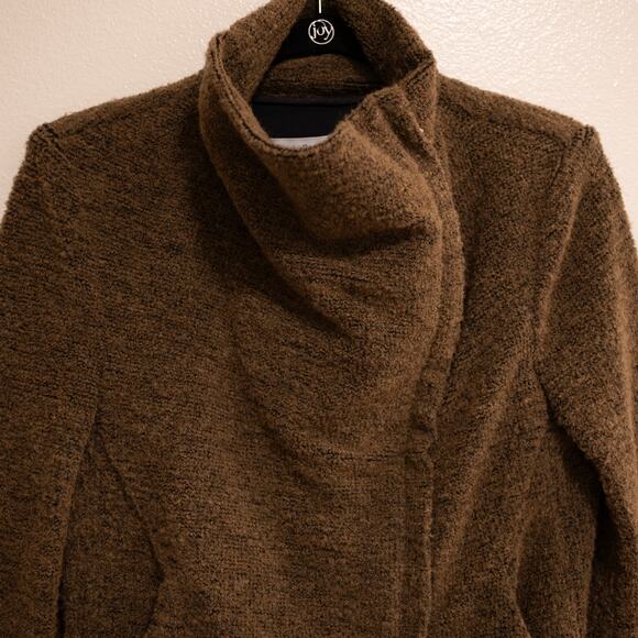 IRO Bessie Jacket Brown Moto Boucle Asymmetric High Funnel Neck SZ 10 US - Picture 6 of 9